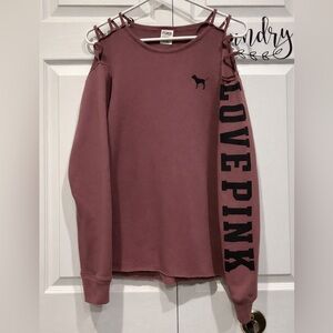 PINK Victoria’s Secret Mauve Cold Shoulder Logo Sweatshirt XS